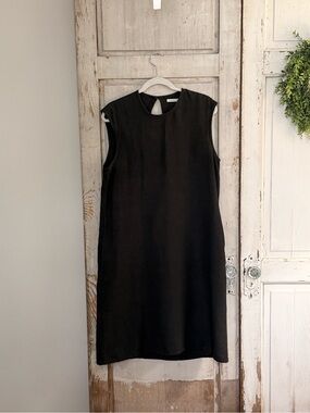 Dark charcoal grey Midi Dress - Classic Linen